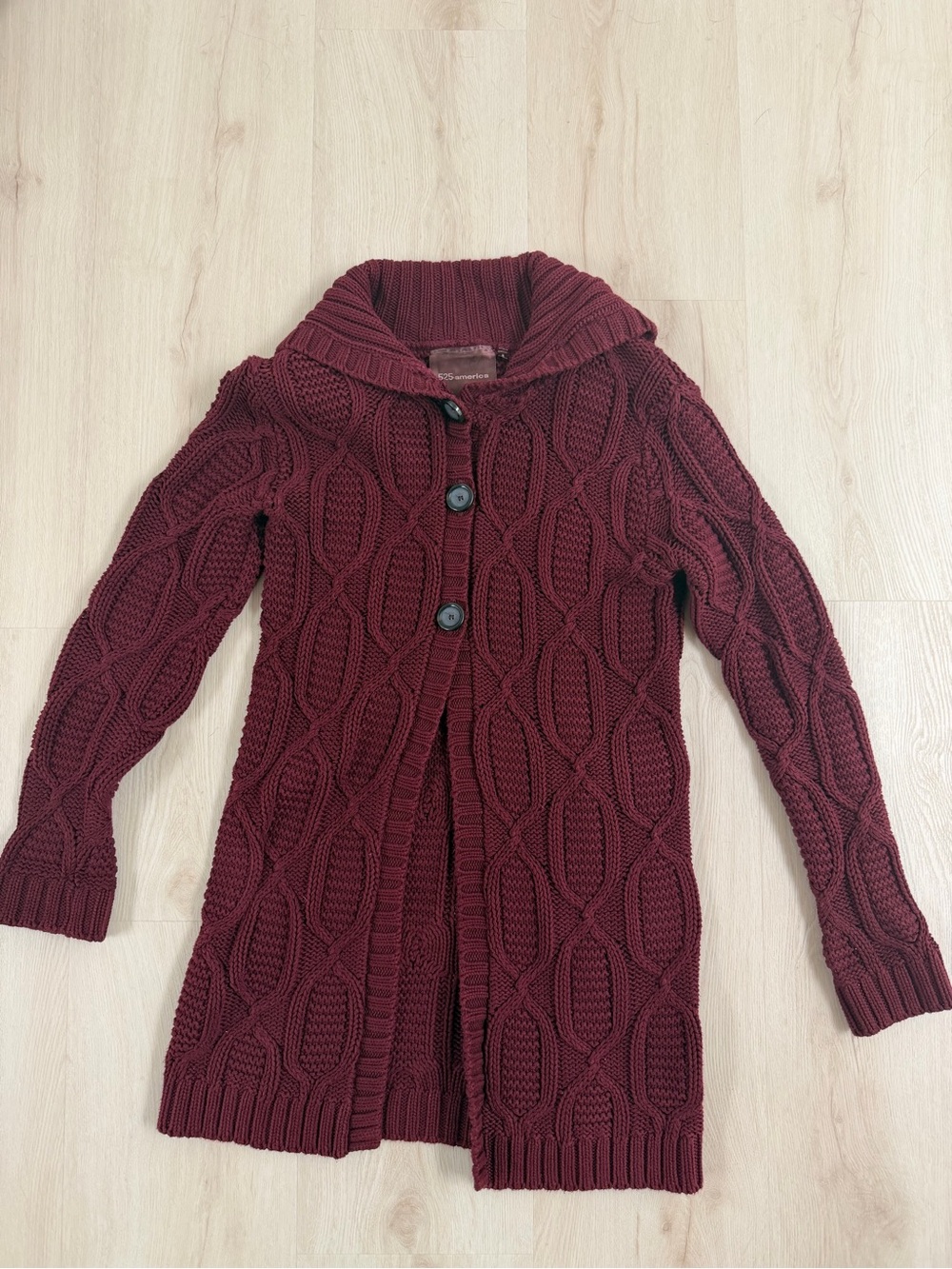 525 America Burgundy Cable Knit Shawl Collar Cardigan
